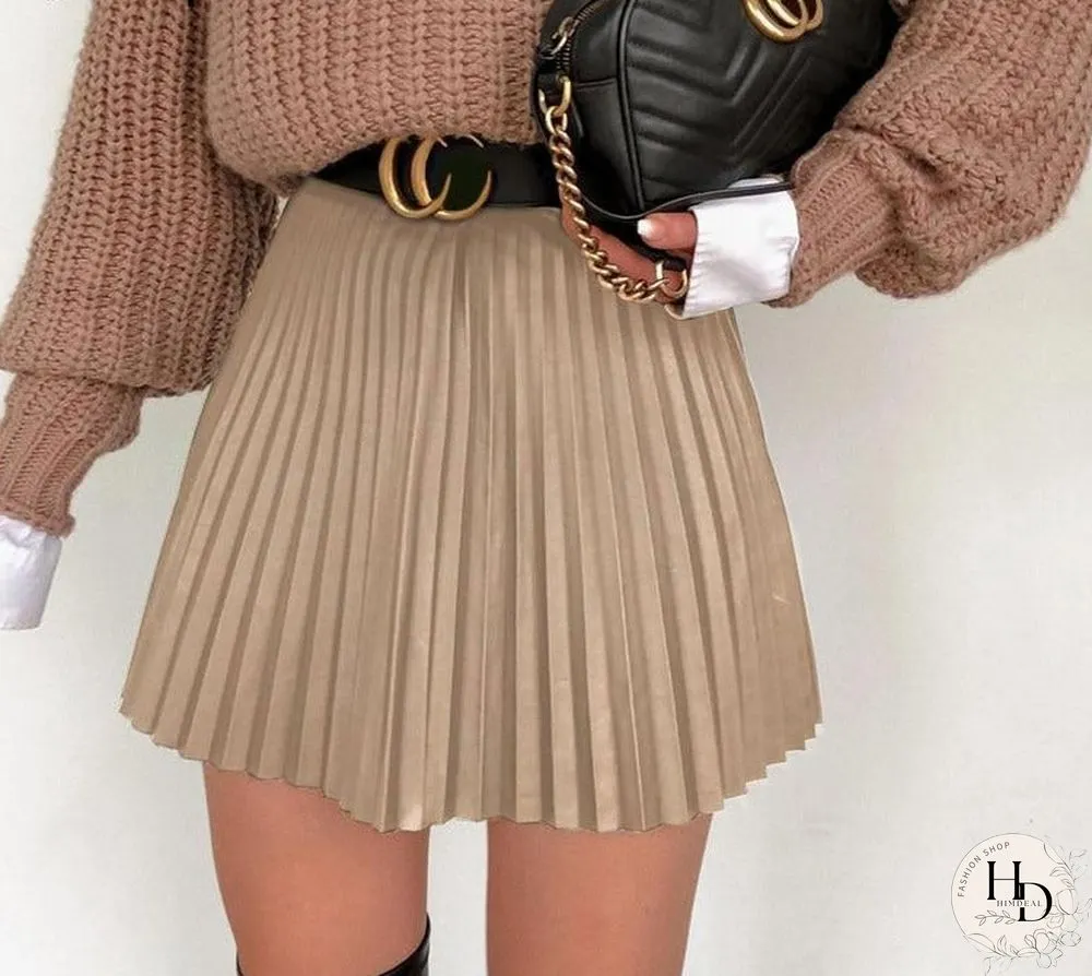 Fashion black women pleated skirt A-line high street sexy mini skirt Autumn winter high waist short skirts female