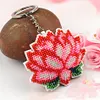 Full Bead Embroidery Keychain Lotus Flower Printed Craft Gifts(6x7cm)