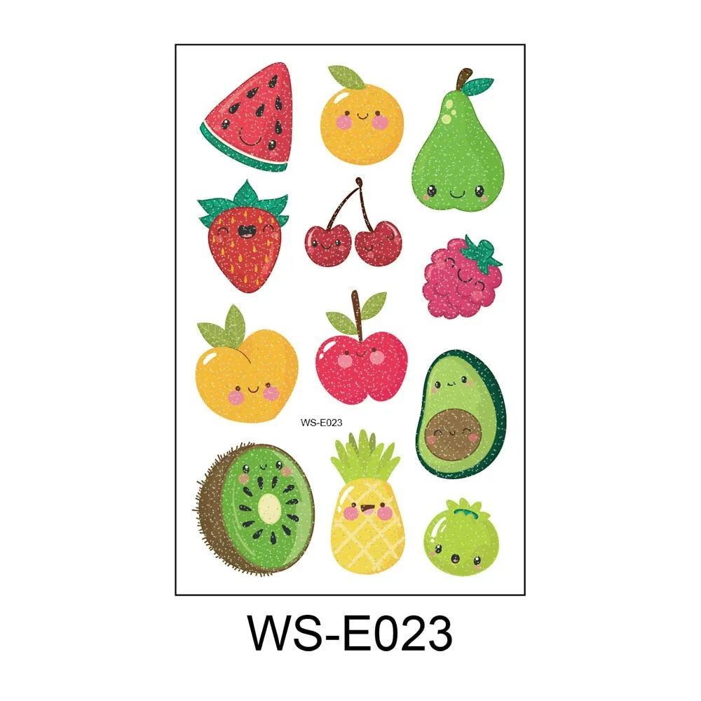 10 Kinds Glitter Powder Children Tattoo Cartoon Fruits Cute Makeup Temporary Body Arm Stickers Disposable Tatouage Temporaire
