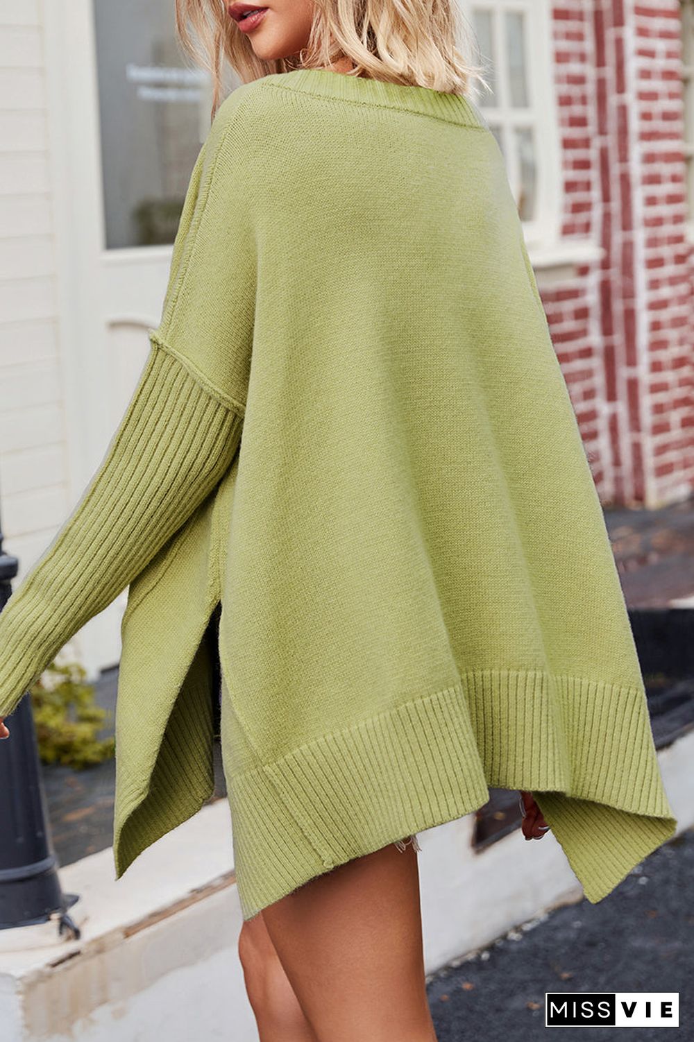 Casual Simplicity Solid Slit V Neck Tops