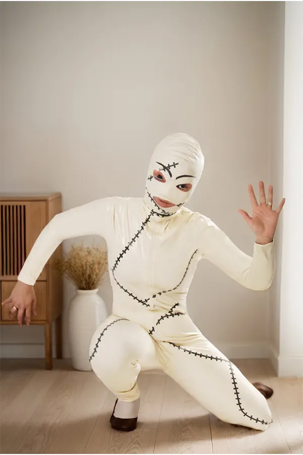 Women Latex Catsuits Stitched Integrated Hood