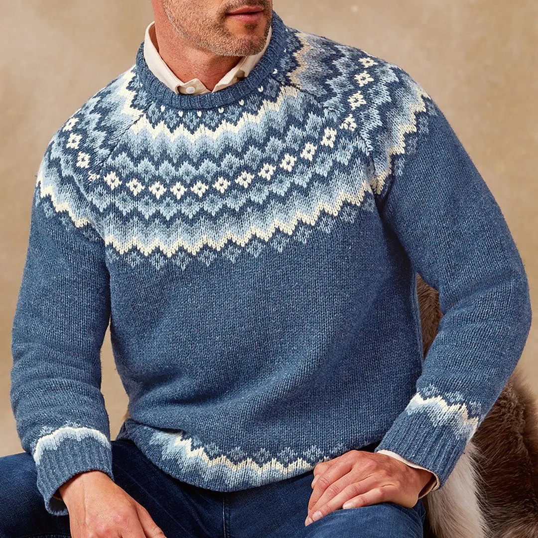 Vintage Lambswool Knit Jacquard Crew Neck Sweater（Unisex）