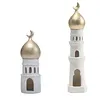 Ramadan Resin Statue Ornament Hollowed Handcrafted Resin Mosque Models Islamic Castle Tabletop Statue for Eid Home Office Decor