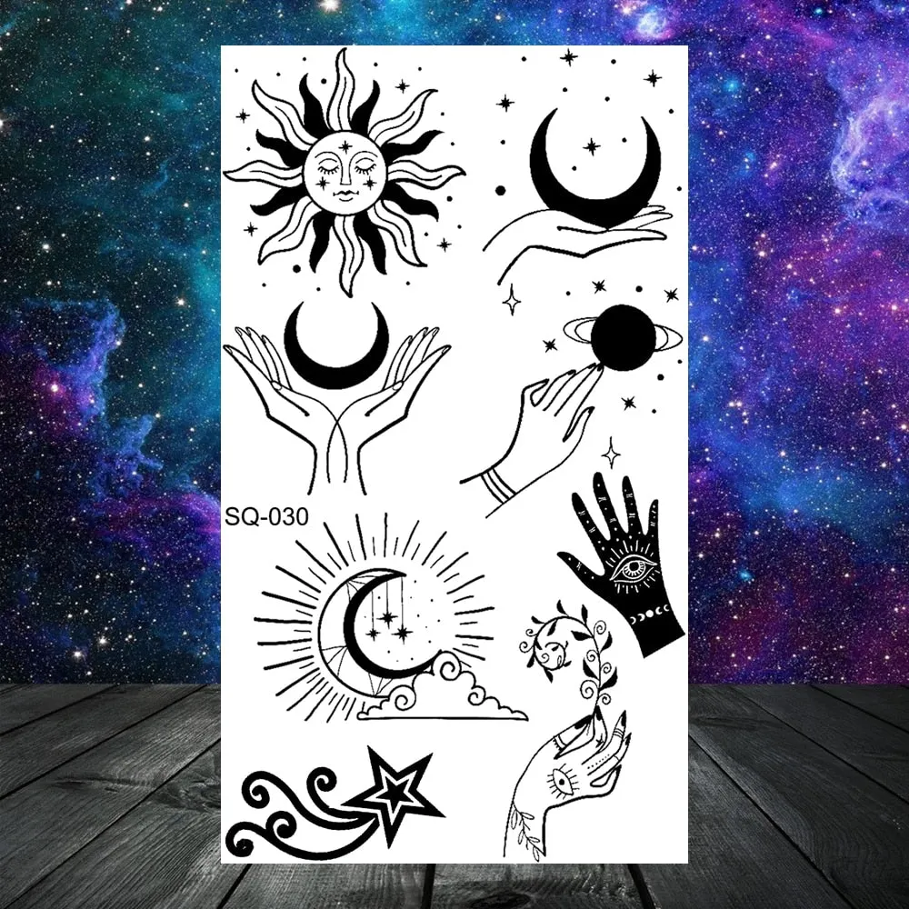 3D Universe Planet Temporary Tattoos For Women Adult Kids Girl Lotus Moon Outer Space Fake Tattoo Neck Arm Hands Small Tatoos