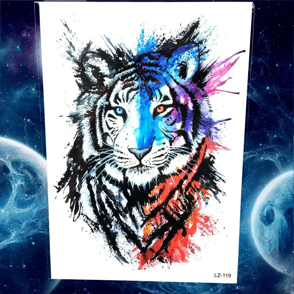 Black Military Maori Totem Temporary Sleeve Tattoos For Men Realistic Fake Full Arm3D Dragon Skull Wolf Lion Robot Tatoos Paste