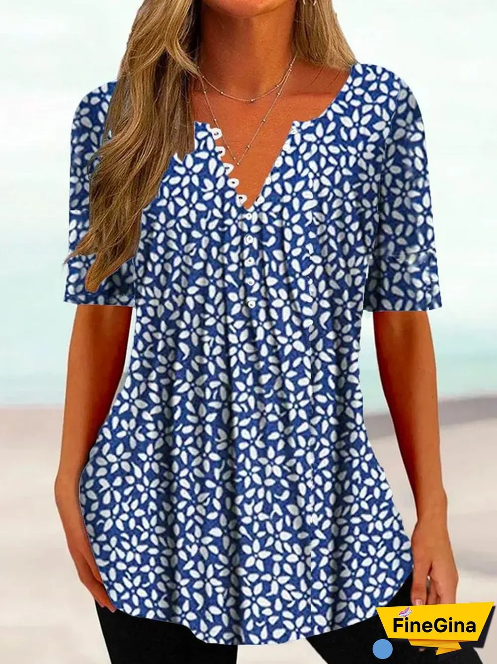 Stunning Blue Print Short Sleeve Top