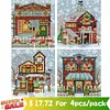 (4pcs) Christmas Cabin - 14CT Stamped Cross Stitch 15*17cm/5.91*6.69in(Bundle Sale)