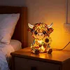 LED 3D Animal Night Lamps Sunflower Highland Cow Table Lamp Cute Bedside Decorations Lamp USB Handcrafted Stained Glass Night Light for Living Room Desk Decor
