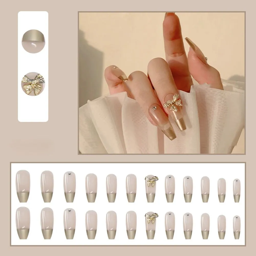 Long Coffin False Nails Aurora Butterfly with designs French Ballerina fake Nails wearable nail stickers Full Cover Nail Tips