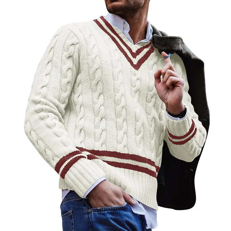 Man's Vintage Stripes V Neck Casual Cozy Sweater