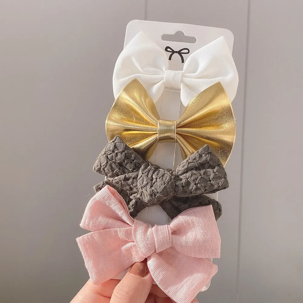 4Pcs/set 2021 New Leopard Print Hair Clips For Cute Girls BB Boutique Hairpins Bowknot Barrettes Headwear Kids Hair Acesssories