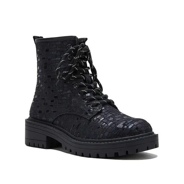 Women Sexy Sequin Lace-Up Ankle Chunky Heel Boots