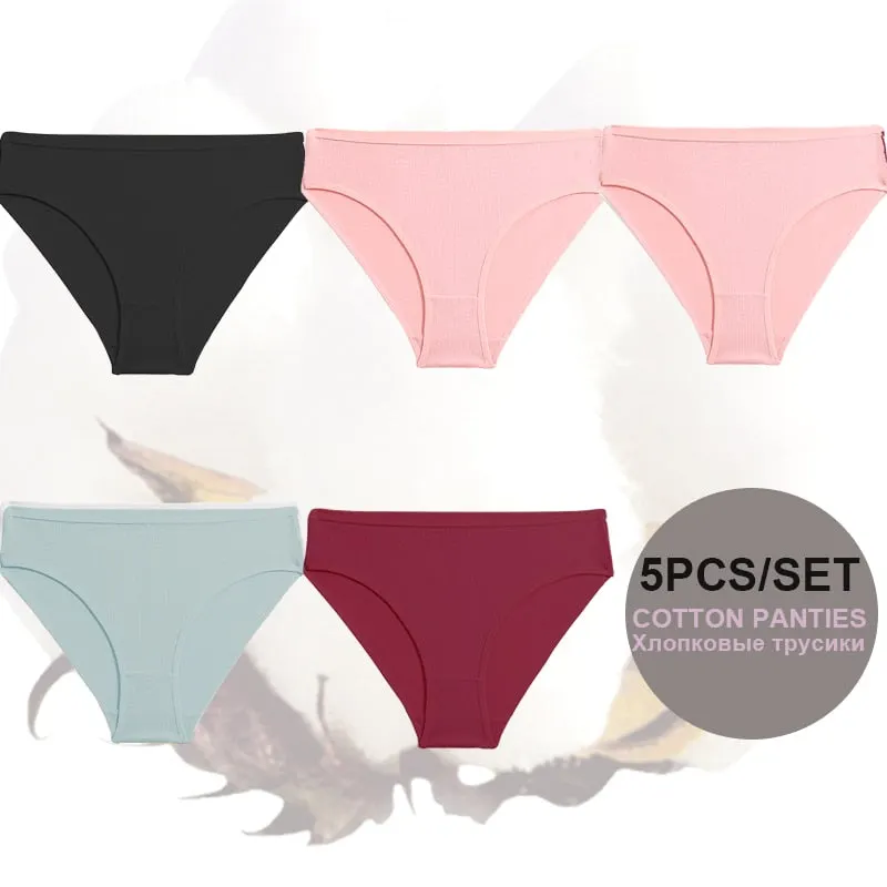 FINETOO 5PCS/Set Lingerie Cotton Women Panties Lingerie S-XL Briefs Sexy Ladies Intimates Underwear Female Pantys New Underpants