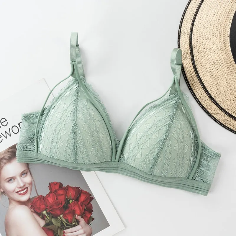 Floral Lace Bras for Women Sexy Lingerie Beauty Back Deep V Lace Push Up Bra Bralette Female Brassiere Wire Free Thin Underwear