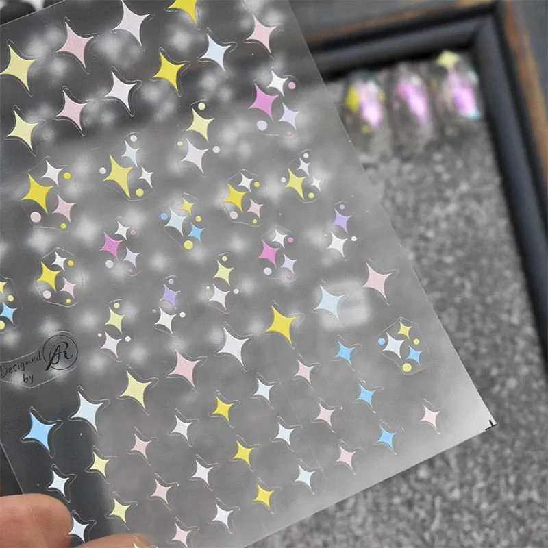 Nail Stickers 3D Nail Slider Stars Heart Decals Glitter Shiny Decoration DIY Transfer Adhesive Colorful Nail Art Tool Manicures