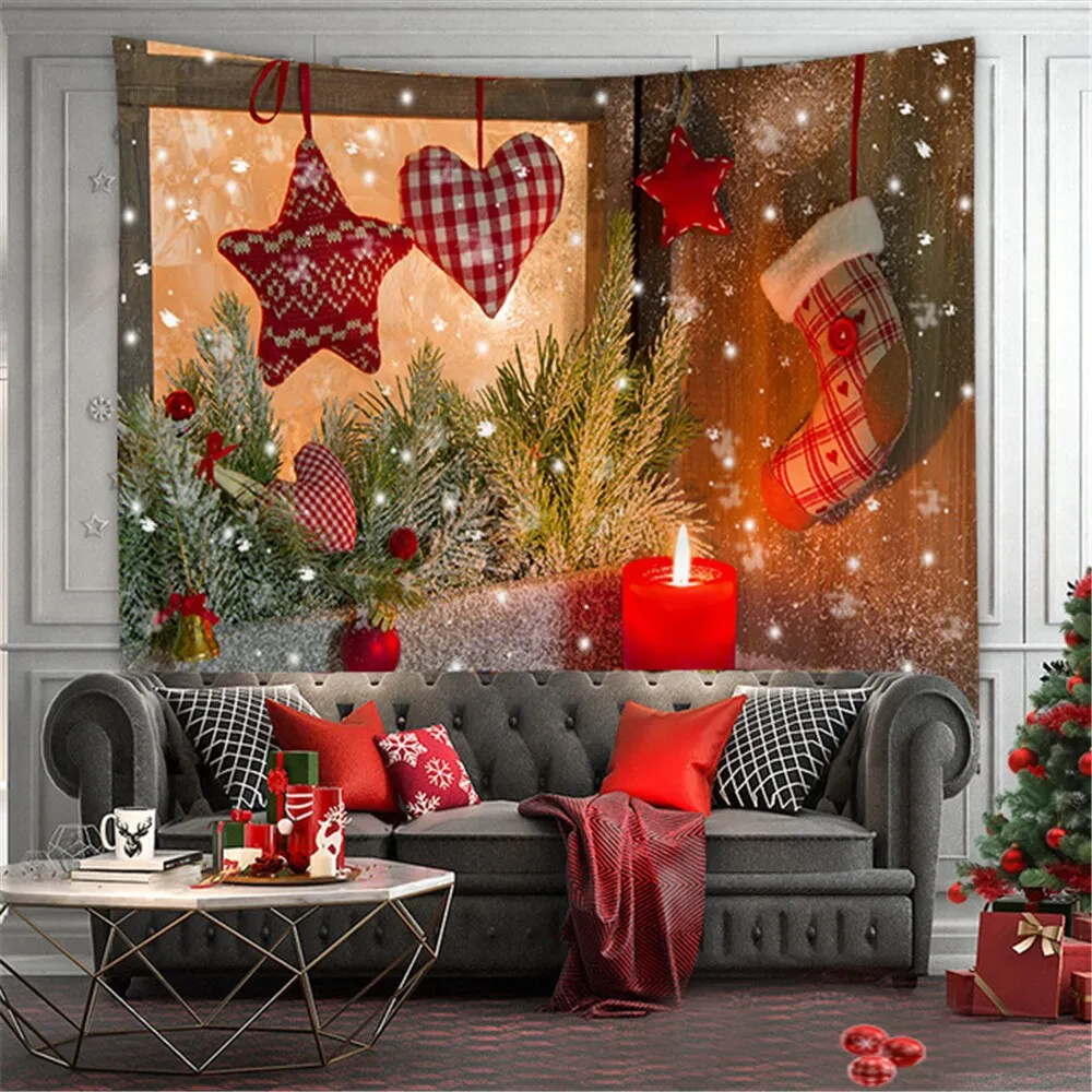 Merry Christmas Tapestry Wall Hanging Christmas Tree Fireplace Wall Cloth Tapestries Psychedelic Boho Decor Wall Tapestry Carpet