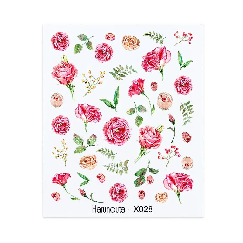 Harunouta Water Decals Ink Blooming Flower Leaves Transfer Nail Stickers Butterfly Love Heart Design Slider Watermark Decoration-Nail Inspo