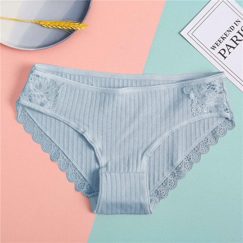 FINETOO Women's Underpants Soft Cotton Panties Girls Solid Color Briefs Striped Panty Sexy Lingerie Female Underwear M-XL Panty