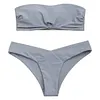ZAFUL 2018 Women Bandeau Padded Bikini Set Sexy Low Waist Solid Color Strapless Swimsuit Swim Bathing Suit Brazilian Swimwear