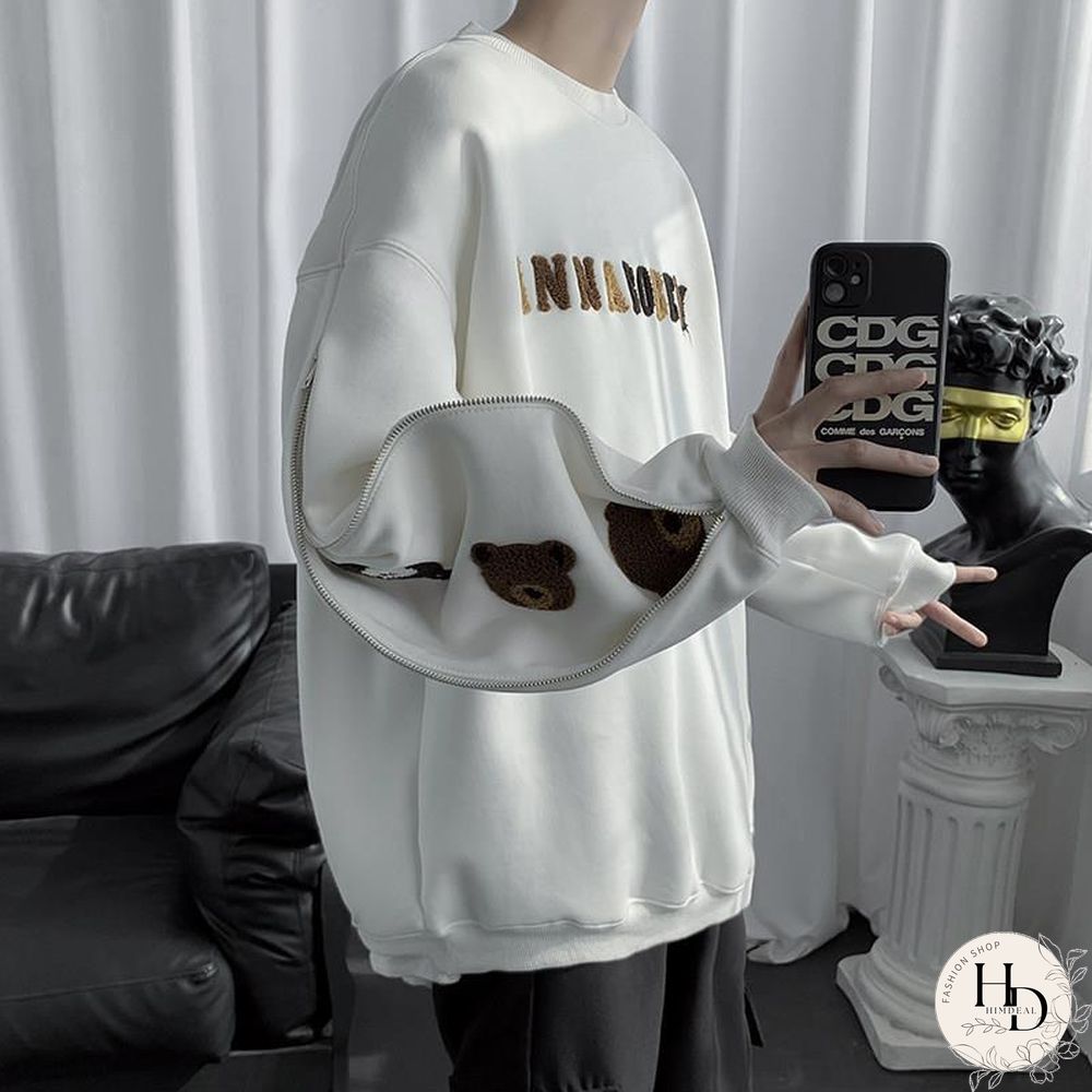 Oversized Sweatshirts Vintage Womens Spring Autumn Hoodies Clothes Couple Loose Casual Embroidery Bear Long Sleeve Pullover Tops