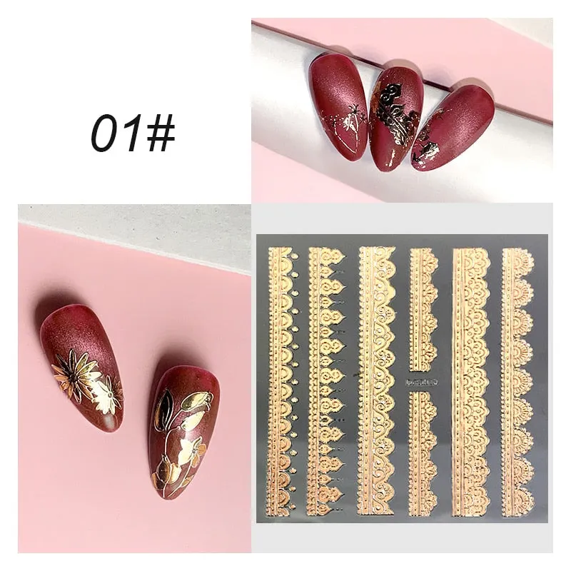 3D Flower Lace Nail Stickers iridescent Bronzing Floral Leaf Transfer Stickers For Nails Manicuring Accessories
