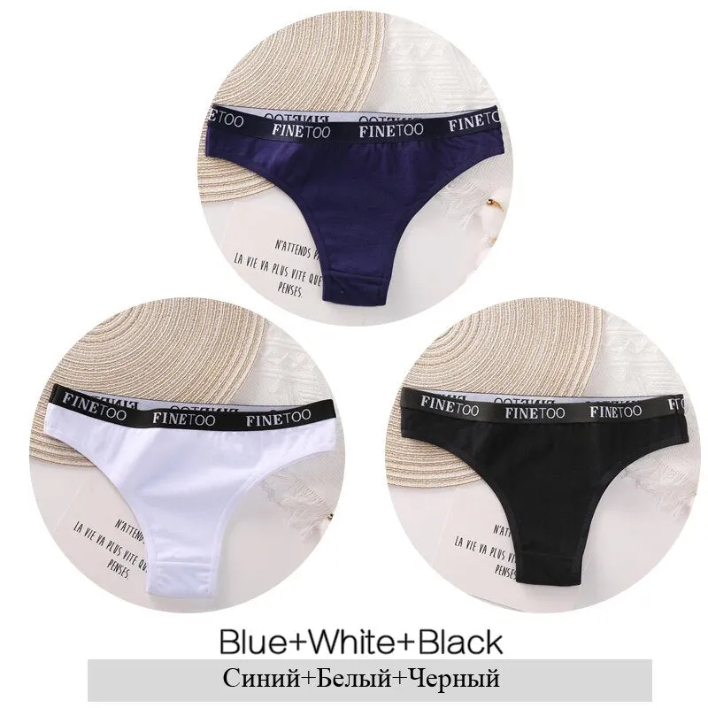 FINETOO 3Pcs Women Cotton Brazilian Panties Sexy Ladies Low-Rise Female Breathable Underpants Girls Soft Underwear Lingerie M-XL