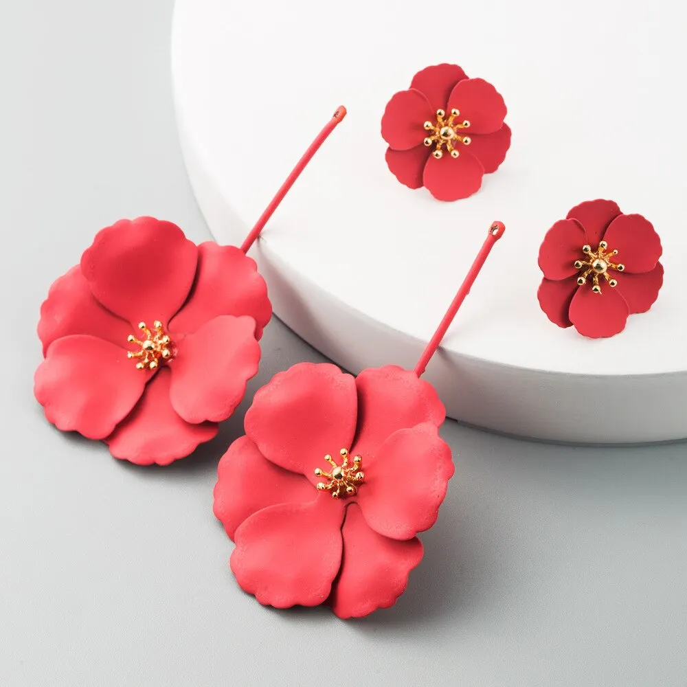 Dvacaman Bohemian Cute Long Double Layer Flower Statement Drop Earrings Women Summer Beach Party Metal Pendant Earrings Jewelry