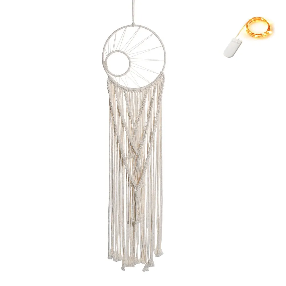 Moon Star Macrame Dream Catcher Wall Hanging Boho Room Decor Kids Girls Home Decoration With Led Light Gifts Dropshipping