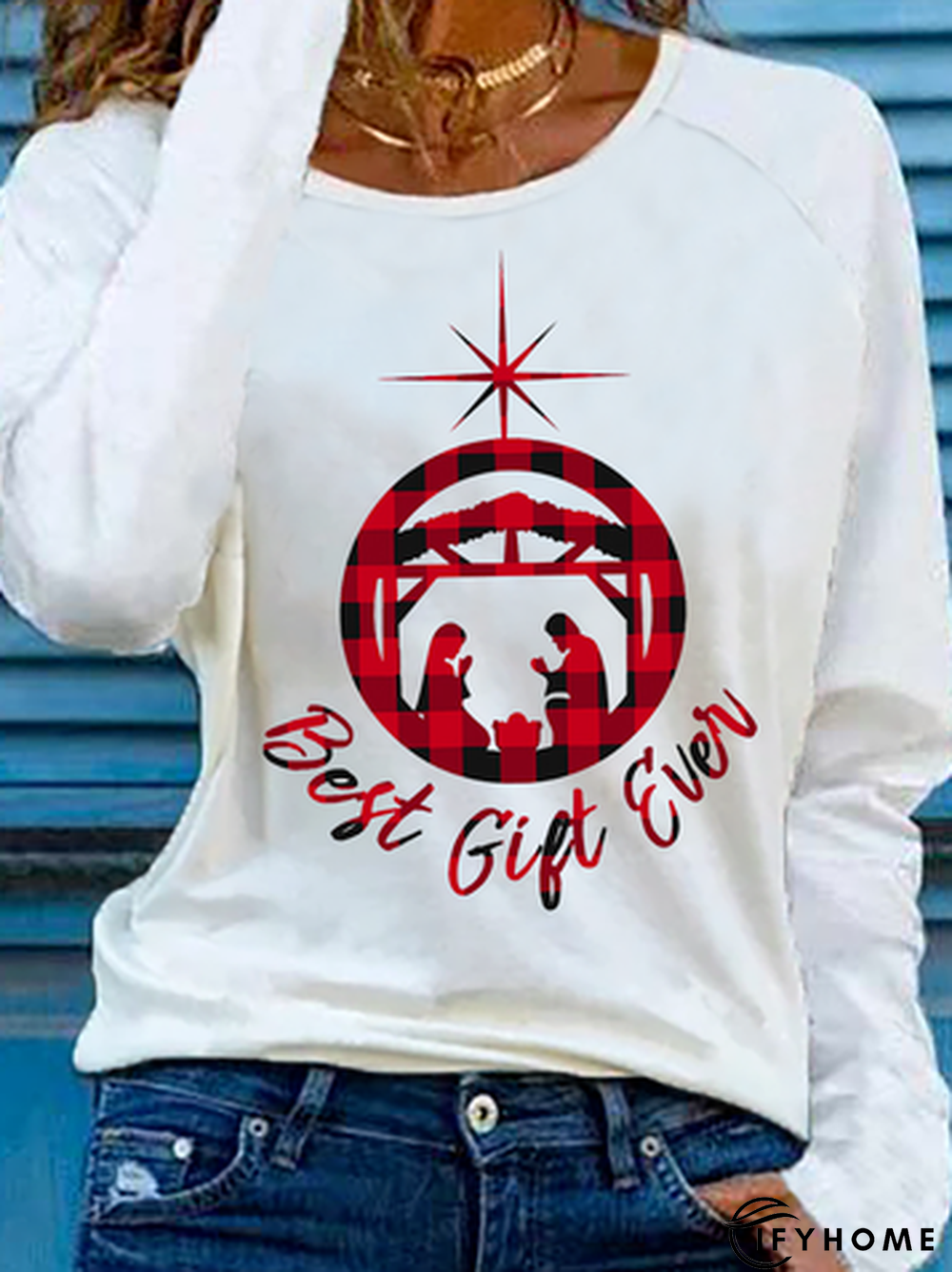 Christmas Letter Crew Neck T-shirt | IFYHOME