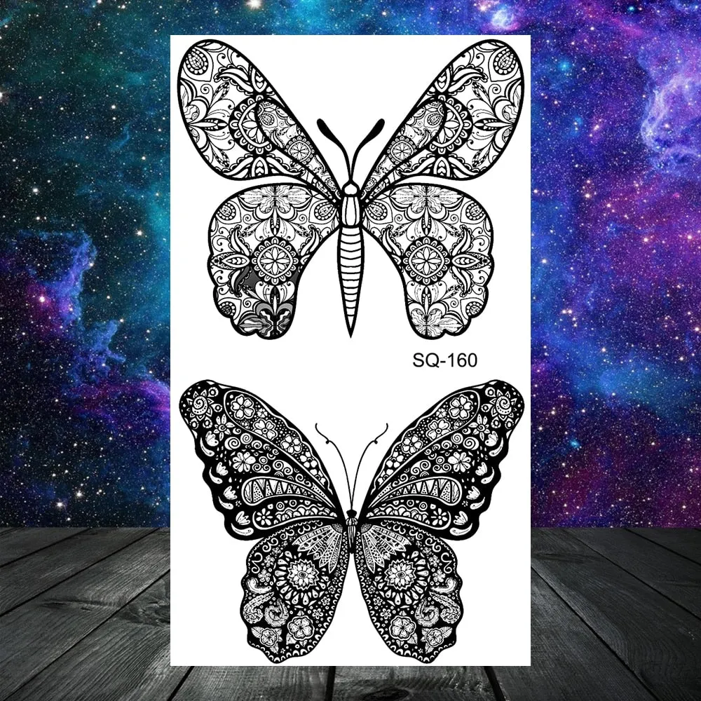 Elephant Lotus Butterfly Henna Temporary Tattoos For Women Adult Men Lion Dragon Flower Dragon Fake Tattoo Neck Arm Small Tatoos