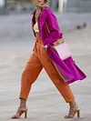 Fluorescent Solid Color Lapel Collar Belted Loose Leisure Fashion Outerwear