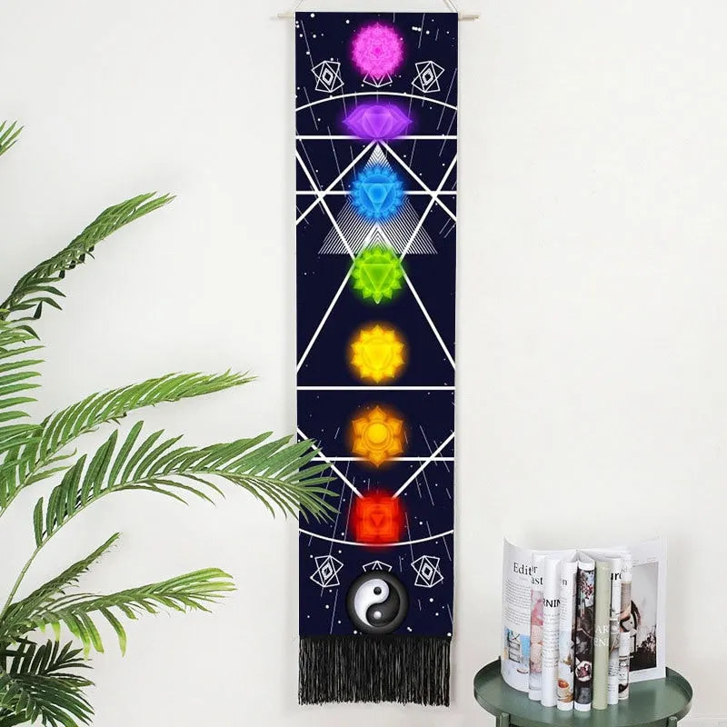 Seven Chakra Decorative Wall Hanging Tapestry Bohemia Tarot Phase Tassel Tapestry Boho Art Tapestries For Bedroom  Office Decor