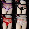 Sexy fully transparent mesh printed mid-waist lace bullet separate panties