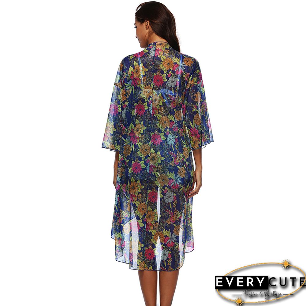 Multicolor Floral Print Chiffon Beach Cover Up