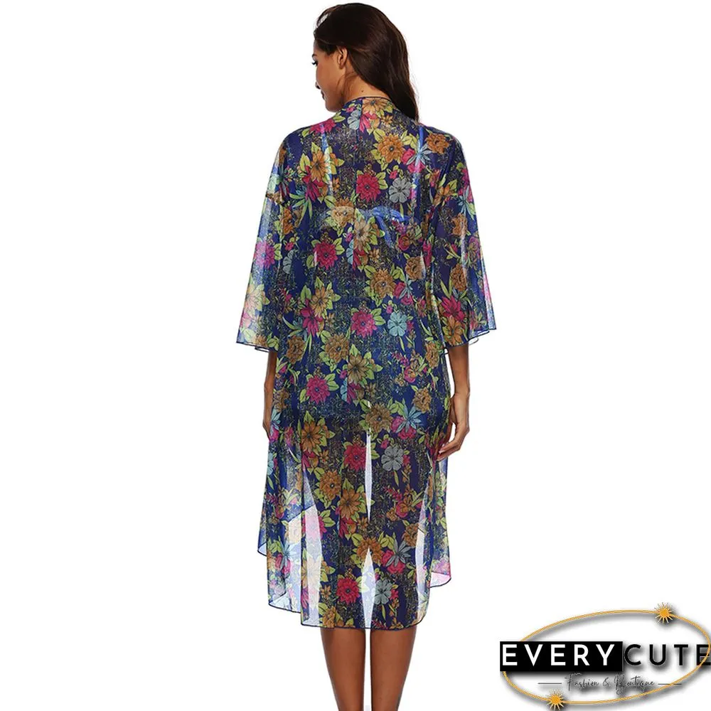 Multicolor Floral Print Chiffon Beach Cover Up
