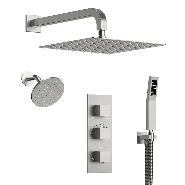 EVERSTEIN Wall Mount Thermostatic Rainfall Shower System in Brushed Nickel SFS-1065-NK12