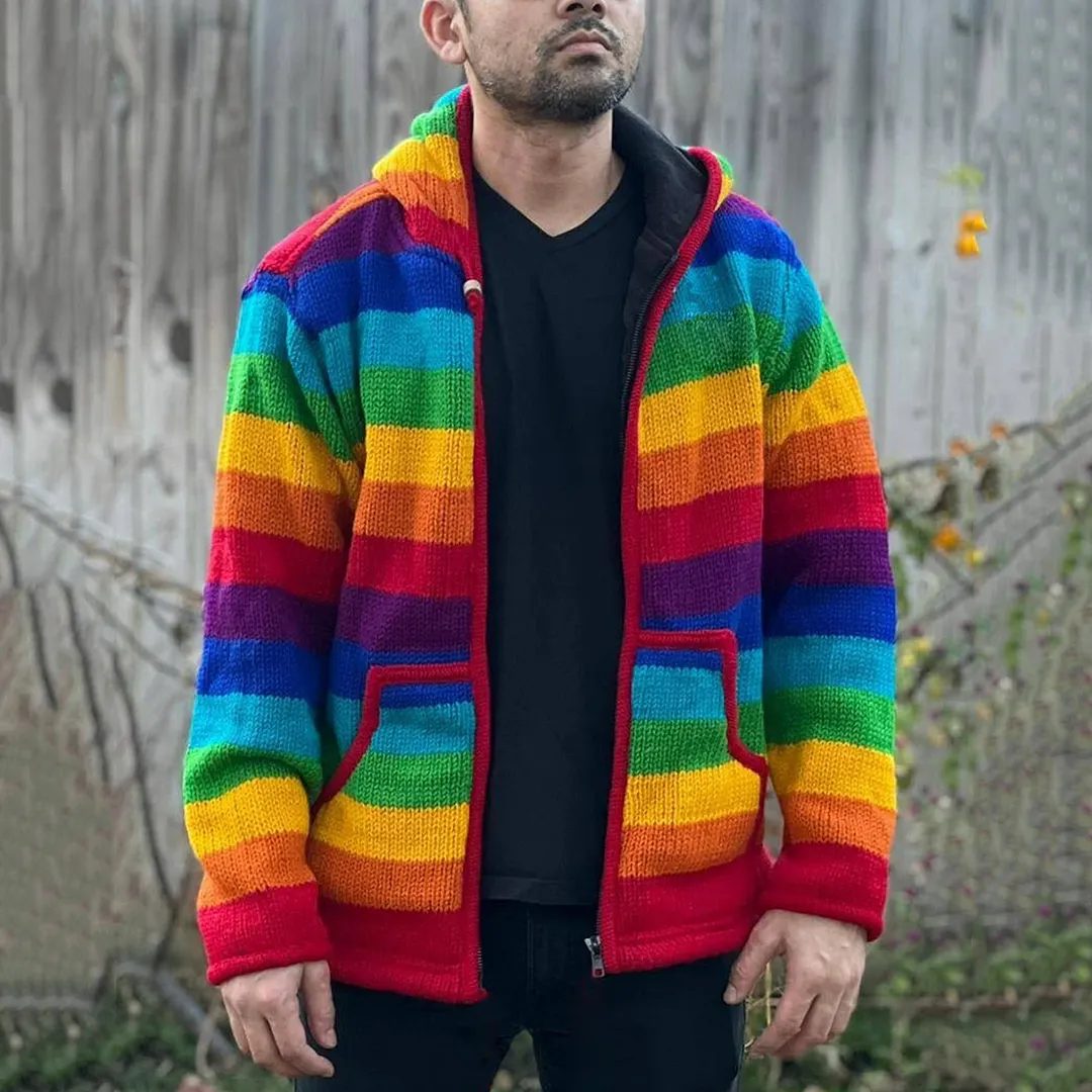 Colourful Iceland Jacquard Zipper Up Hooded Sweater（Unisex）