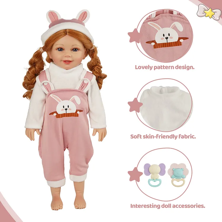 For 16"-18" Baby Girl Doll Orange Bib Pants 3-Pieces Set Accessories