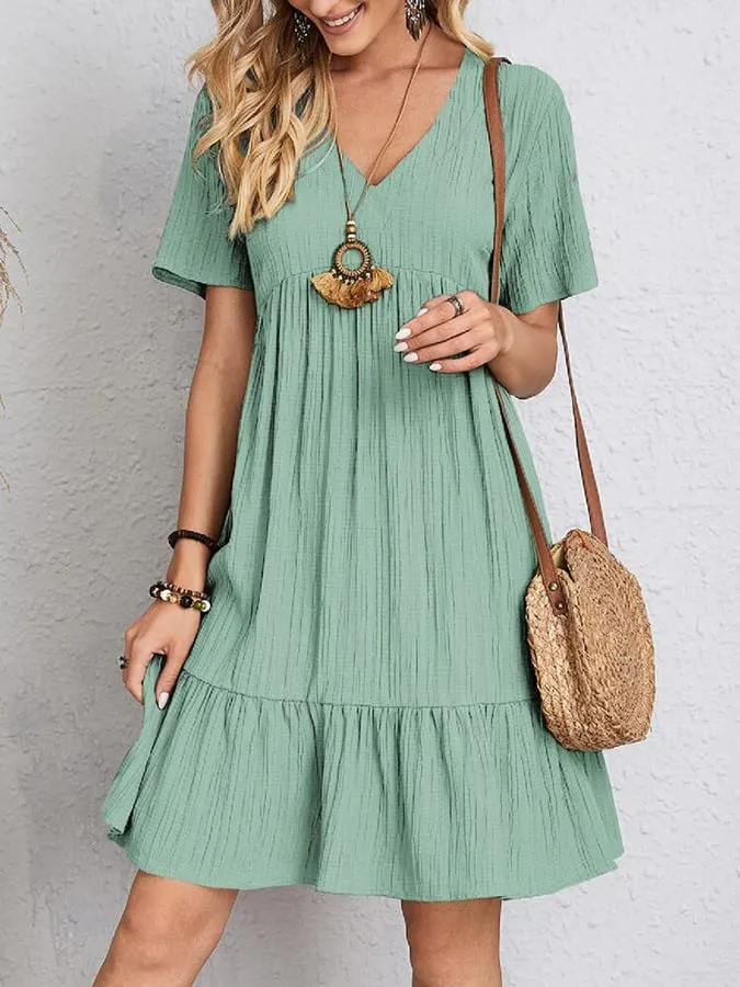 Loose Casual V-Neck Short Sleeved Dress