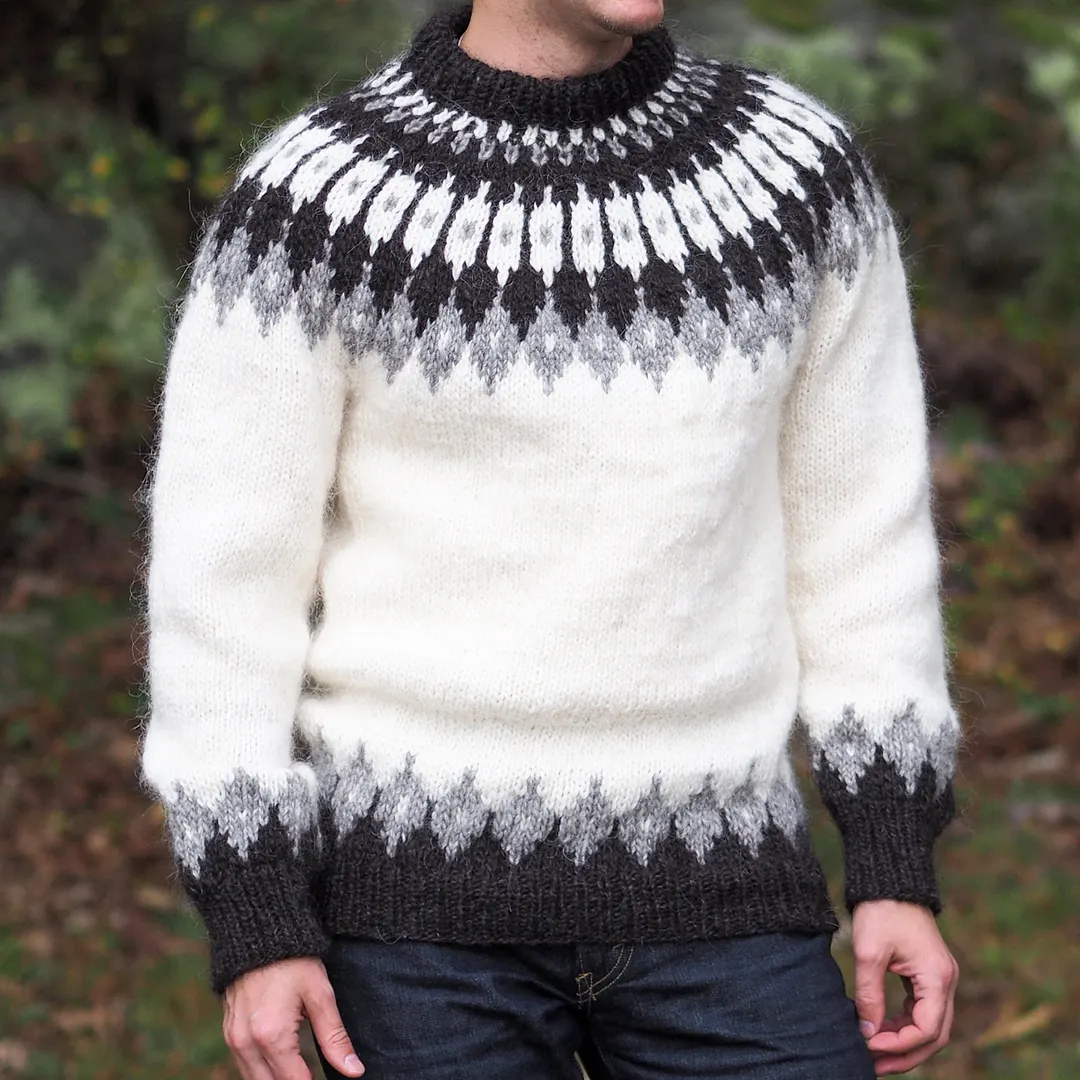 Icelandic Ethnic Pattern Print Knitted Pullover Sweater