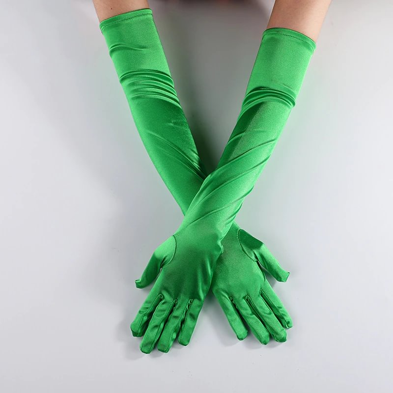 Billionm OJBK Women Classic Satin Finger Long Gloves Opera/Elbow/Wrist Stretch Gloves Halloween Cosplay Solid Color Party Arm Warmer 2022
