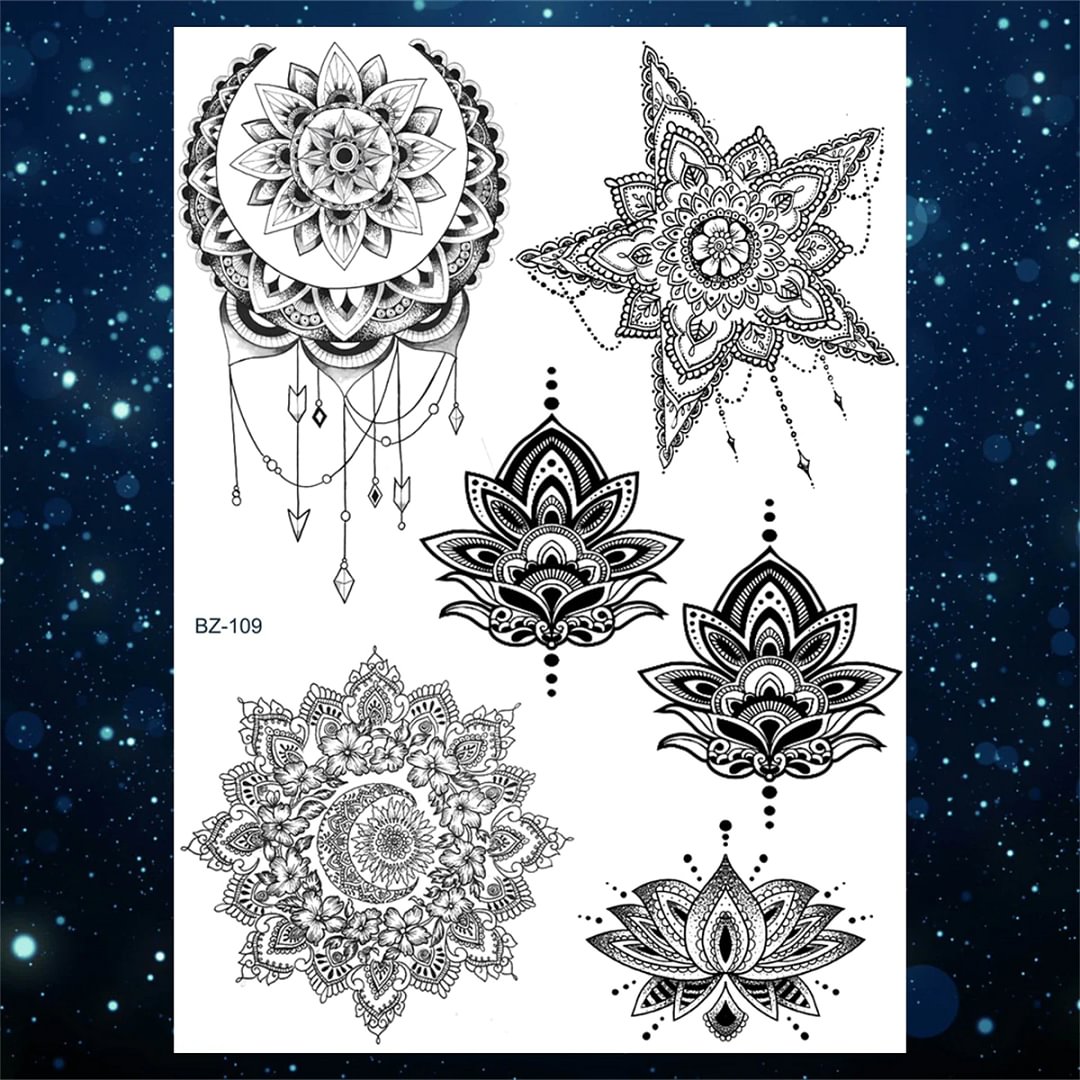 Sdrawing Henna Temporary Tattoos For Women Girls Feather Butterfly DreamCatcher Fake Gem Tattoo Sticker Chest Arm Tatoos Tribal