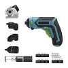 Professional grade 4-in-1 electric screwdriver with 4 directions of rotation, torque, cutting, angle and eccentric attachments and extensive accessories, 400 W 1.5 Ah Li-ion drill bit set