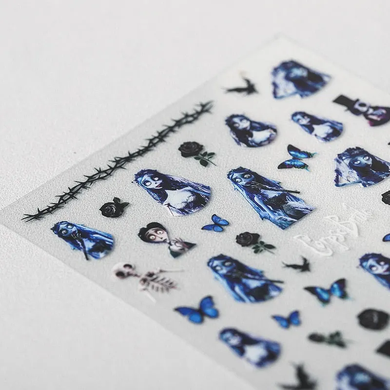 1pc Corpse Bride Nail Sticker Abstract Girl Butterfly Flower Rose Nail Art Decal Manicure Decorations Nail Decals Designer-Nail Inspo