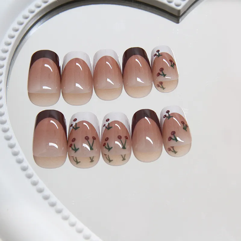 Churchf Churchf Nail Piece French Simple Flower Removable Nail Piece Nail Patch Nail Piece Fake Nail Piece 24 Pieces