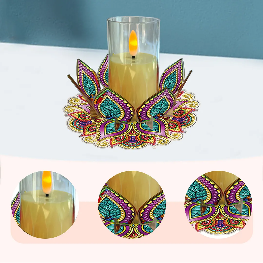 Mandala Lotus-B Acrylic DIY Diamond Painting Candle Holders Without Candles Crystal Painting Tealight Candle Stand Table Centerpiece for Adults Beginners Home Party Decor