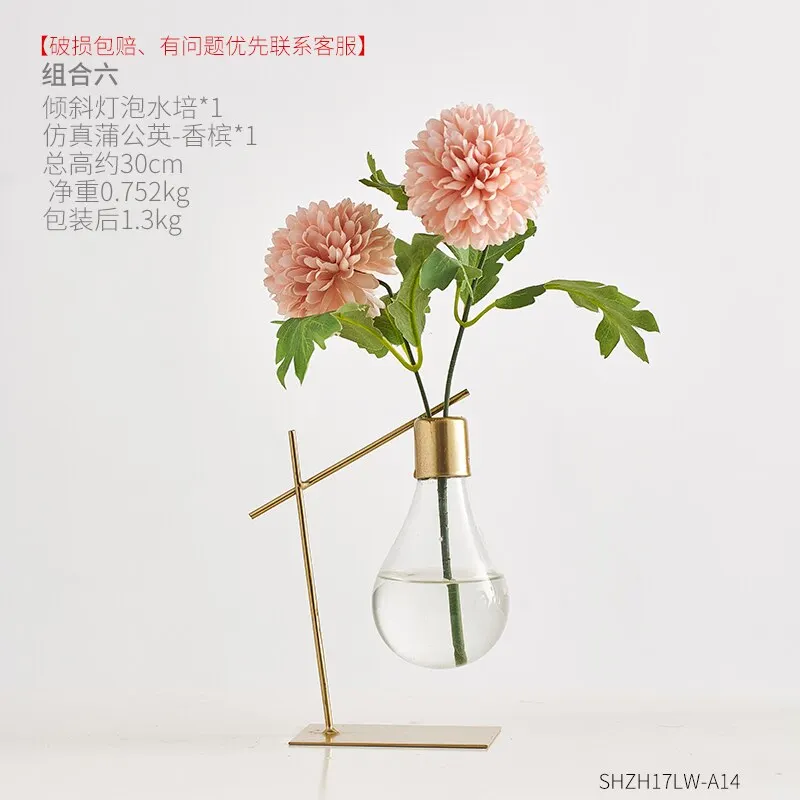 Nordic Decoration Home Transparent Hydroponic Vase Home Decoration Accessories Modern Gold Vase Terrarium Vases for Flower