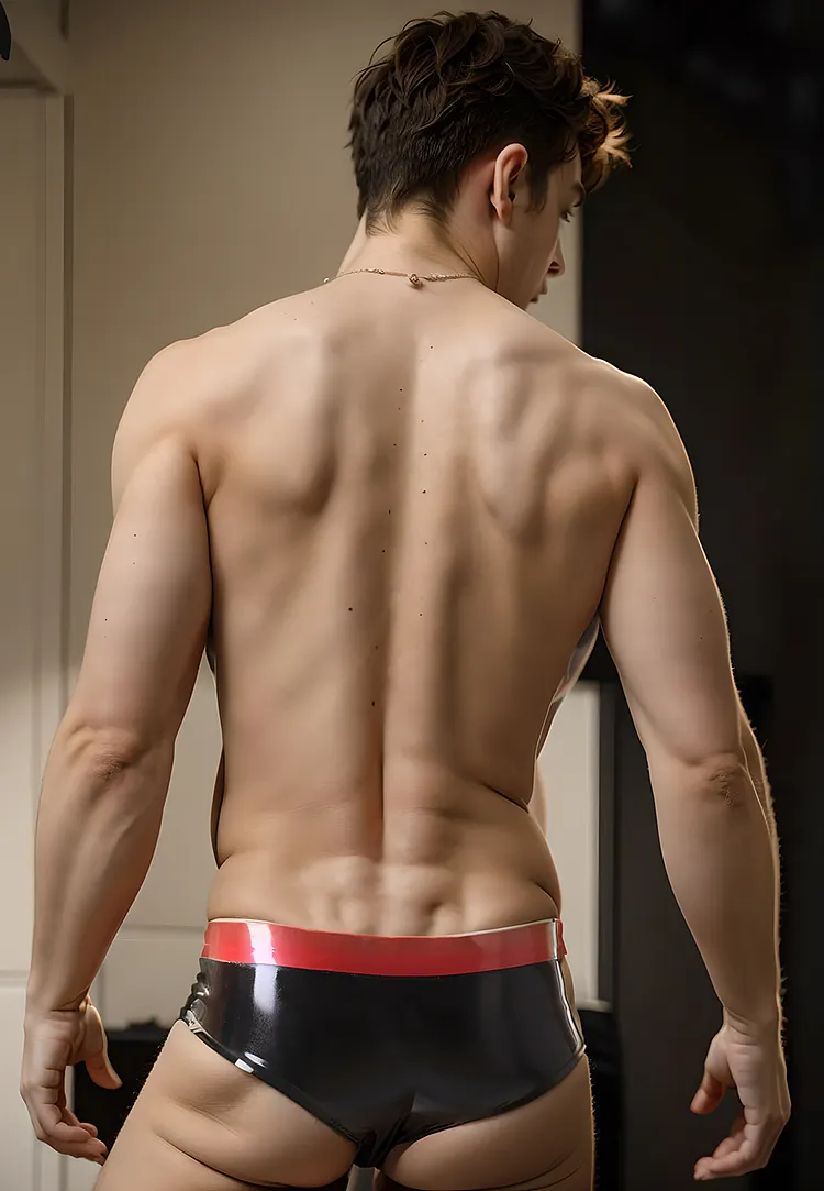 Men Latex Briefs Low-Waisted Color-Block Design