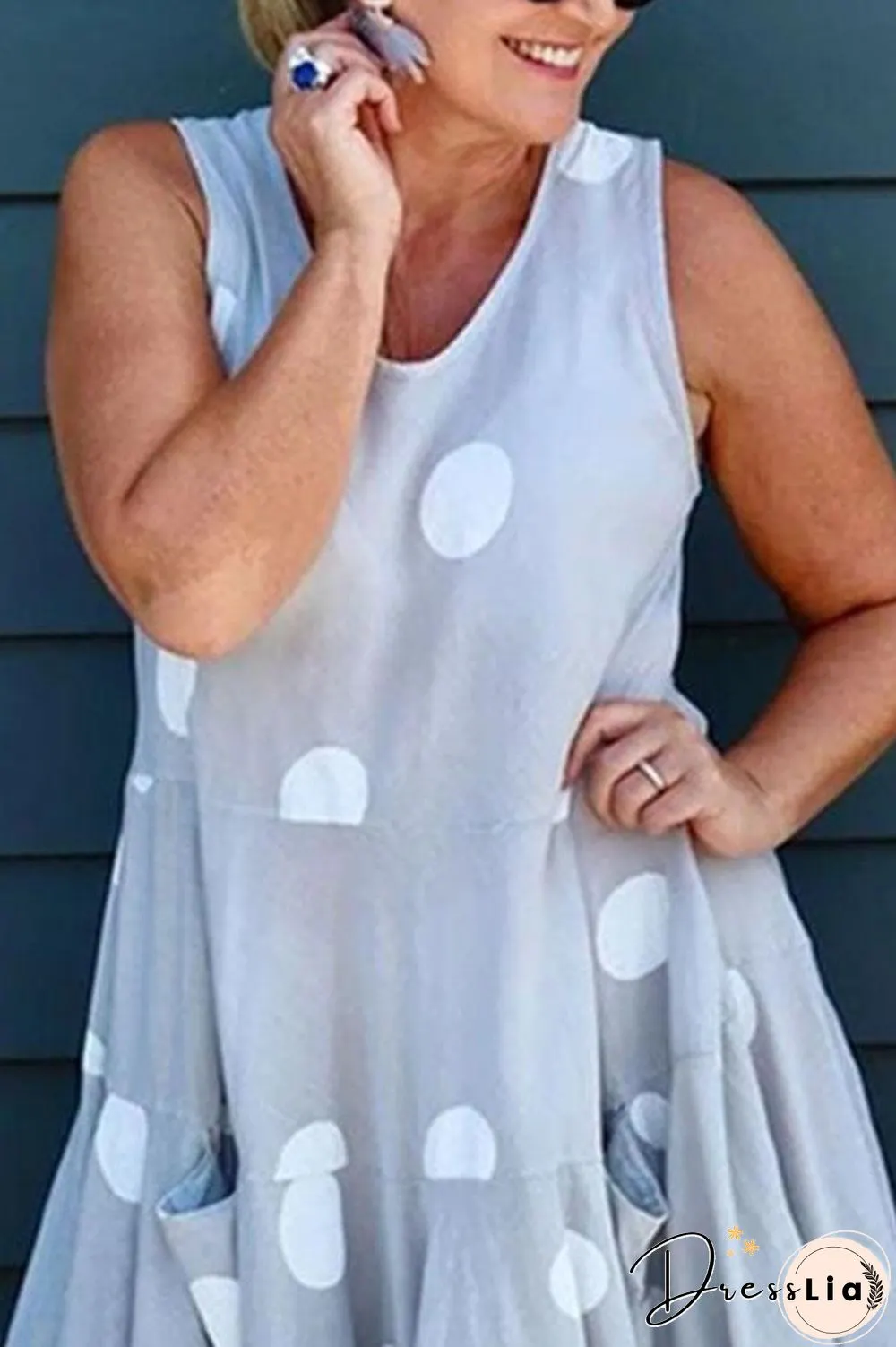 Polka Dots Print Sleeveless Paneled Casual Frill Maxi Dress