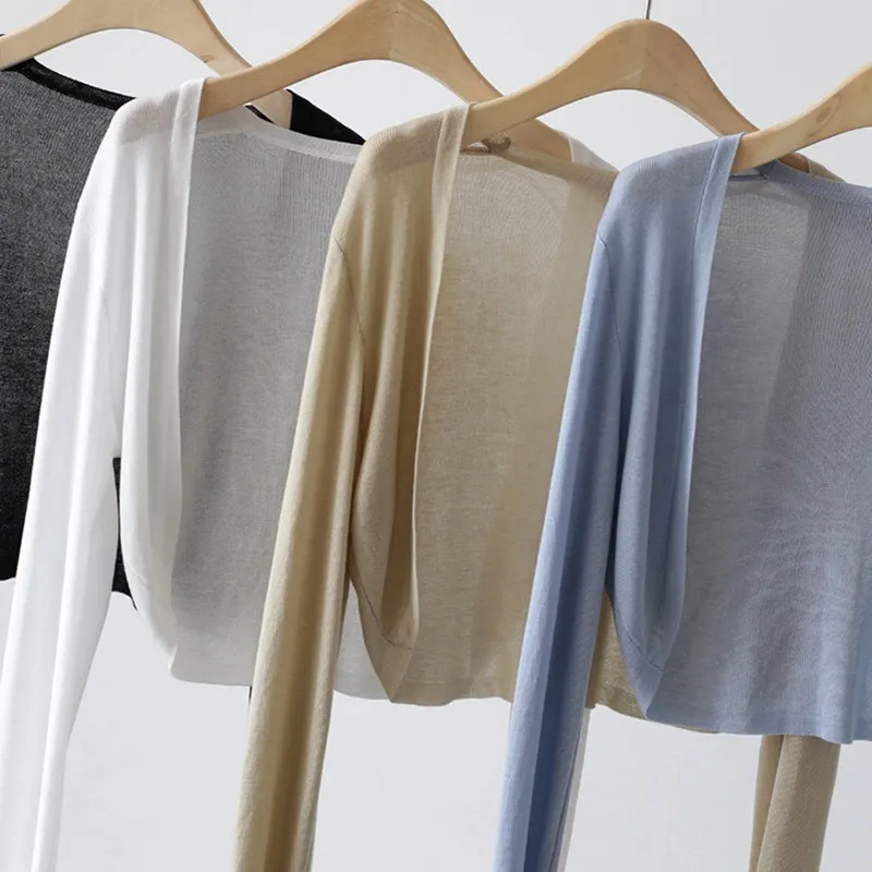 Brownm Brownm Silk Knitted Jersey Coat Women's Summer Shawl Spring With Thin Shoulder Air-Conditioning Shirt Short Top